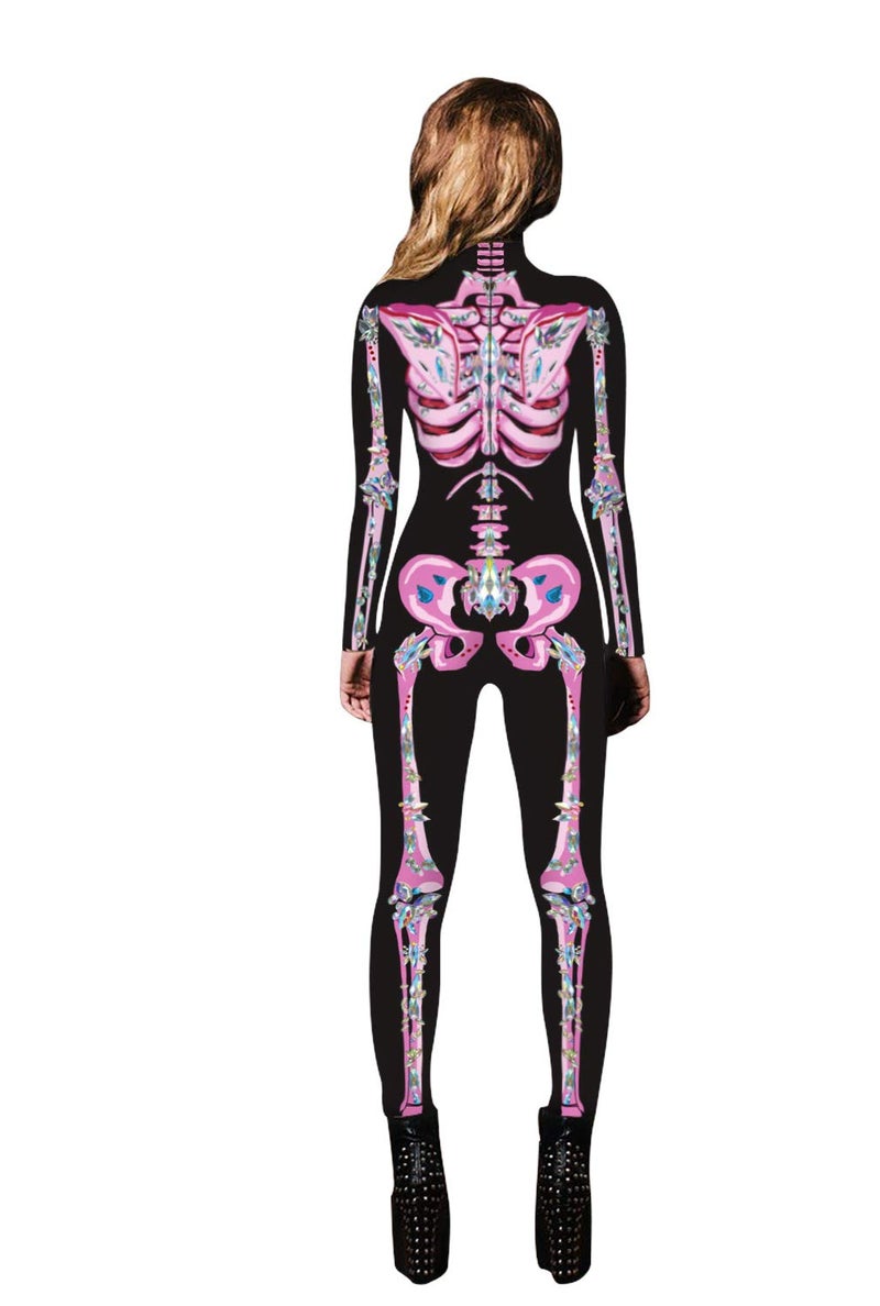 URVIP Women Halloween Skeleton Costume Stretch Skinny Catsuit Jumpsuit Bodysuit Color-BAX-084 L - Image 2